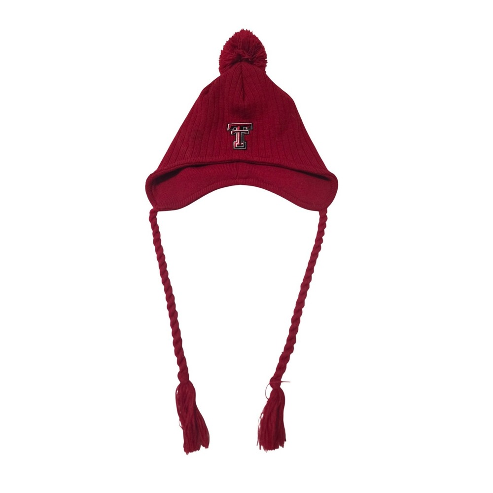 Texas Tech Red Raiders Beanie Knit Earflap Hat Pom Tassels Captivating Headgear